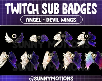 Cool White Angel - Purple Devil Wings Twitch Sub Bit Badges / Fairy Streamer Emotes / Ghost Dark Diamond Cheer Subscribers / Donation Badges