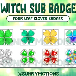 4 Leaf Clover Twitch Sub Bit Badges / Kawaii / Cute Badges For Streamers / Lucky Clover, Shamrock Subscribers Loyalty Badges / Saint Patrick