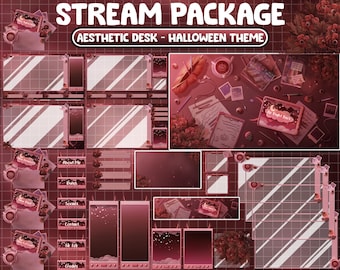 Cozy Spooky Halloween Desk Animated Stream Package, Burgundy Witch Twitch Overlay, Haunted Pumpkins, Eyeballs Florals, Celestial Tablet, Tea