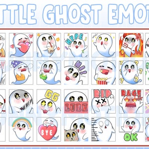 28x Twitch Halloween Blue Ghost Emotes Pack / Stream Spooky / Witch Emote / Subscribers Loyalty Sub Bit Badges / Kawai Emoji / Cute Chibi