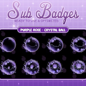 8x Insignias de subbits de Twitch de botella mágica de rosa púrpura / Superposición de amor y pasión / Bola de cristal Kawaii / Insignias del Día de San Valentín para Streamer