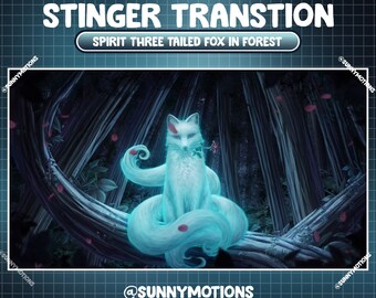 Animated Stream Stinger Transition: Spirit Three Tailed Fox Hold A Rose In Eerily Haunted Forest Overlay / Scary Horror Glowing Night Woodsy