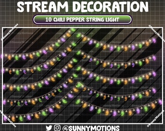 10 Colorful Chili Pepper String Lights Party Stream Decoration Lo-fi Winter Flashing, Merry Christmas Kawaii Xmas Night Party Twitch Overlay