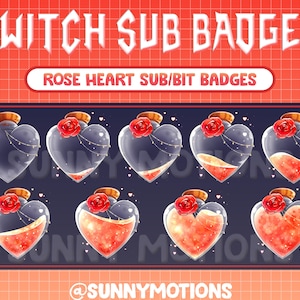 9 Red Rose Liquid Heart Bottle Twitch Cheer Sub Bit Badges / Cute Valentine Emoji / Emotes / Perfume Loyalty Subscriber Badges For Streamer