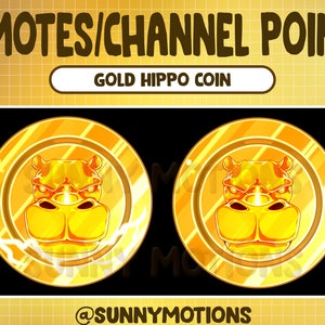 Twitch Cool Gold Hippopotamus Coin Emotes / Hippo Channel Points / Kawaii Cute Emotes / Gamer Star Streamer Graphics / Animal Sub Bit Badges