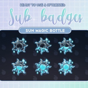 Light Blue Sun Magic Sun Bottle Twitch Cute Sub Badges / Bit Badges / Kawaii / Badges For Streamers / Discord / Youtube / Magic Sun