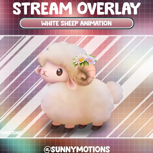 Animated Stream Decoration Soft Plushy Toy: Lo-fi Aesthetic White Sheep / Cute Baby Sheep Animal Add-on / Kawaii Livestock Twitch Overlay