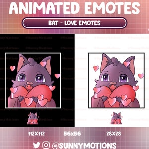 Animated Love Bat Hug Heart Twitch, Discord Emotes, Kawaii Pastel Bat Lovers, Halloween Emote Spooky Dracula, Witchy Stream Pet For Streamer