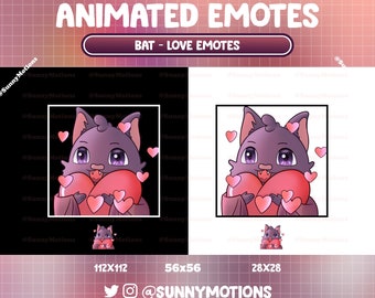 Animated Love Bat Hug Heart Twitch, Discord Emotes, Kawaii Pastel Bat Lovers, Halloween Emote Spooky Dracula, Witchy Stream Pet For Streamer