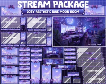 ANIMATED Stream Package: Witchcore Celestial Game Stream Room Twitch Overlay, Sailor Girl, Black Cat, Rose, Angle Wing, Plant, Crescent Moon