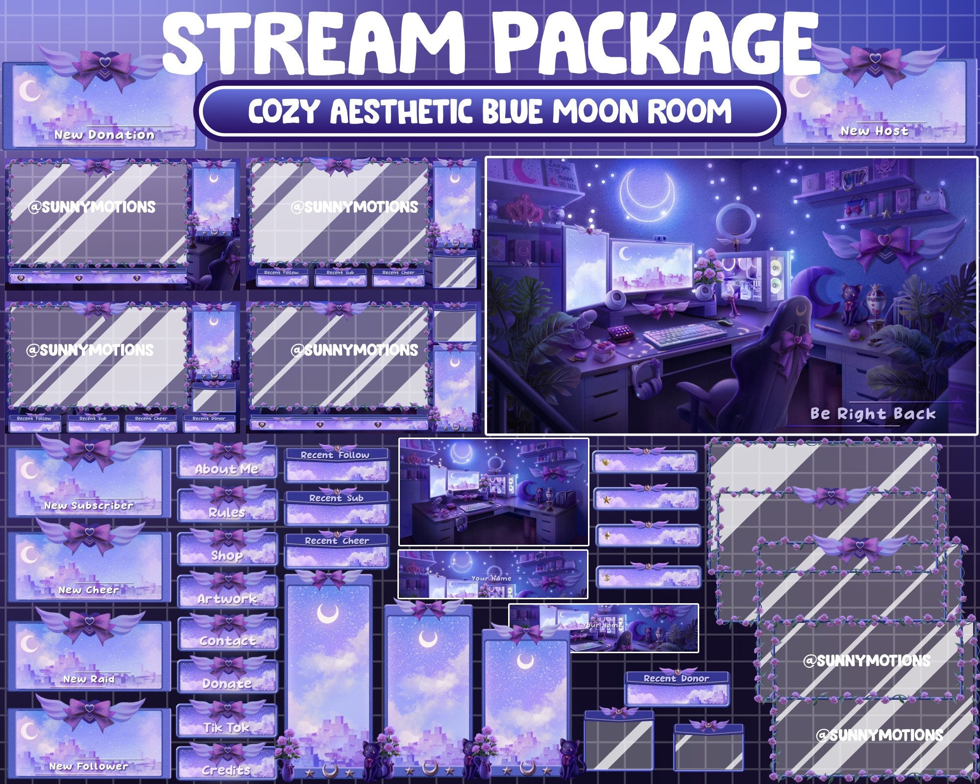 Raccoon Midnight – Twitch Stream Overlay Package (Alerts/Webcam