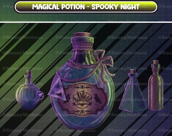 4 Animated Stream Decoration: Aesthetic Spooky Potion & Poisons Twitch Overlay, Halloween Night, Spell Bottle, Cozy Witchcraft Vtuber-Asset