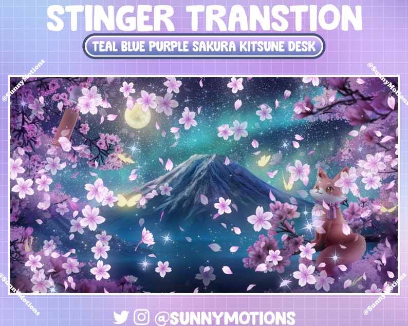 1 Animated Pink Purple Blooming Cherry Blossom Stream Stinger Transition, Japanese Sakura Twitch Overlay, OBS Vtuber Assets, Twitch Alerts image 5