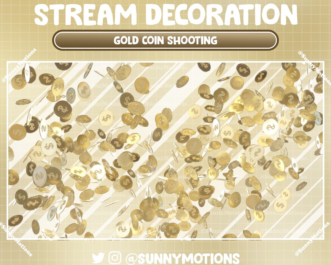 アニメーション配信の装飾：金貨の射撃、ピストルのTwitchオーバーレイ、短銃、落下するお金、サブ、歓声、ビット、キャッシュレイン、フライドル