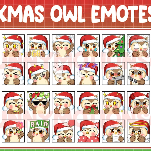 Twitch Discord Emotes Christmas Cute Owl / Kawai Animal Emoji / Subscriber / Loyalty Sub Bit Badges / Channel Points / Xmas Brown Owl Bundle