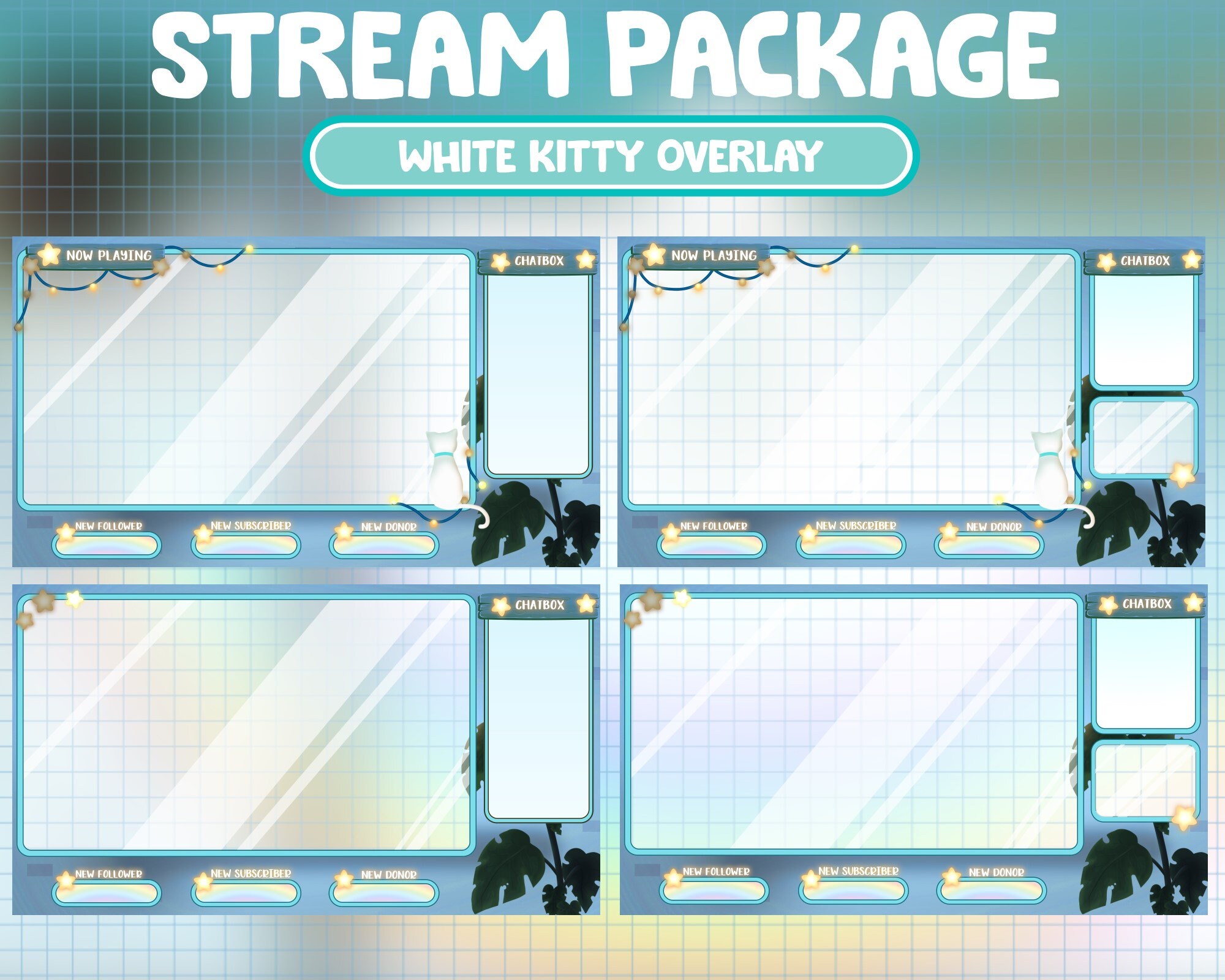 FULL ANIMATED Twitch Stream Package / Cute White Dreamy Kitty | Etsy