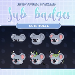 Kawaii Koala Bear Twitch Sub Bit Badges / Cute Grey Koala Streamer Emotes / Streamer Graphics / Cheer Subscribers / Bamboo Leaves Donation