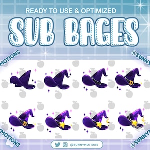 8 Purple Witch Hat Twitch Sub Badges, Magical Wizards Stream Overlay, Gothic Star Hat, Halloween Loyalty Sub Badge For Twitch Discord, Mixer