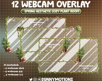 12 ANIMATED Green Tree Webcam Border Pack / Kawaii Mushroom, Sakura Light, Hanging Plant Pots Webcam Overlays For Twitch, Youtube, Facebook