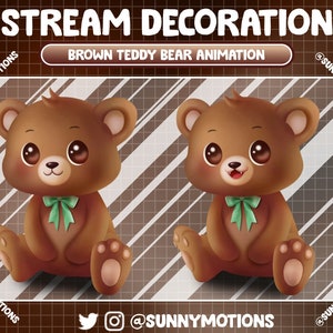 2 Animated Stream Decoration: Cute Brown Teddy Bear Animation, Baby Grizzly Bear Animal Twitch Overlay Add-on, Sweet Bear Alerts, Scene