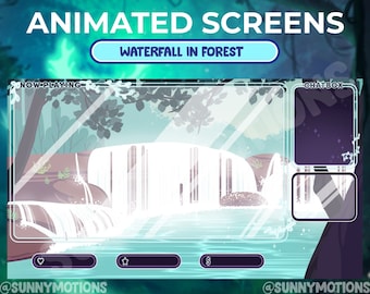 3x Animated Twitch Glowing Waterfall In Magic Spirit Fairytale Forest Screen Overlay Set / Streamer Graphics / Kawaii / Streamer / Pastel