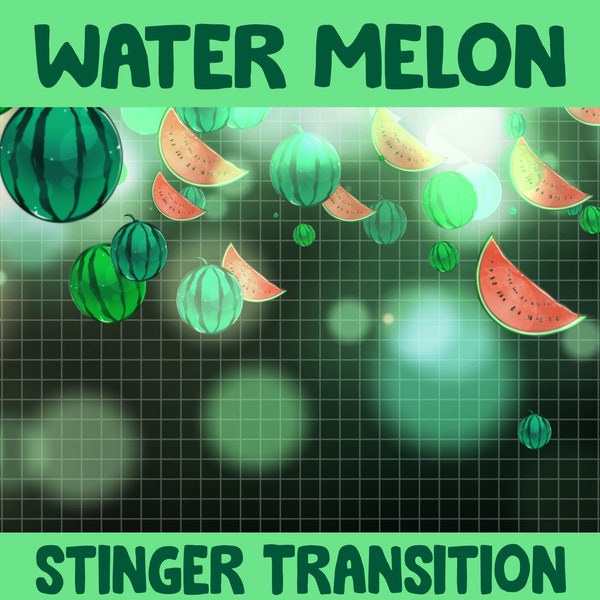 Transition animée Twitch Stream Stinger / Transition de scène de fruits pastèque - Melon vert kawaii / Graphismes Stream mignons pour Discord, mixeur