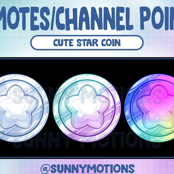 Glossy Star Twitch Coin Emotes / Cute Sparkles Channel Points / Kawaii Pastel Streamer Graphics / Gamer Donation / Rainbow Sky Sub Bit Badge