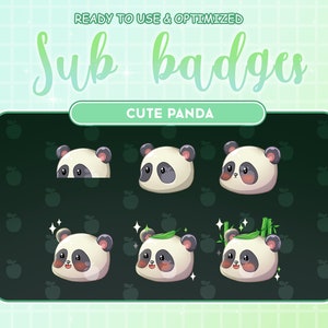 Insignias de suscripción de Twitch de oso panda kawaii / Emotes de streamer de panda gigante lindo / Gráficos de streamer / Suscriptores de ánimo / Donación de hojas de bambú