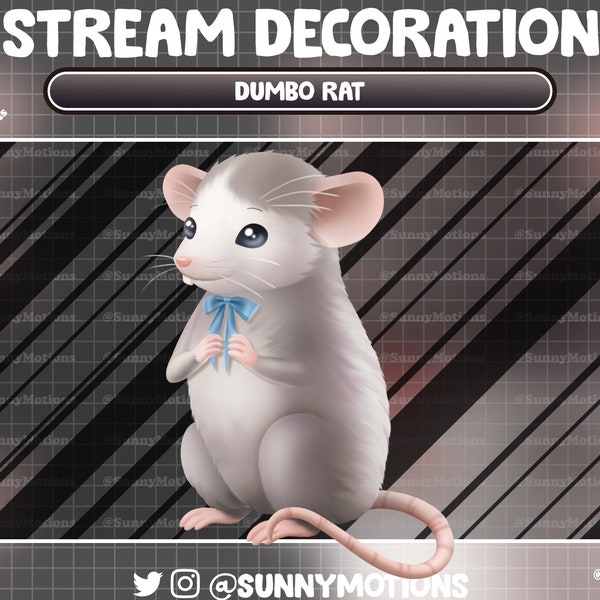 Animated Stream Decoration Animal: Lo-fi Aesthetic Little Grey White Rat Buddy, Dumbo Rats Add-on, Mouse, Mice Kawaii Twitch Overlay Webcam