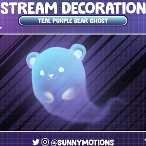 Decoración de transmisión animada: Fantasma estético de oso de peluche verde azulado, aterrador oso gigante de Halloween, superposición de Twitch adicional para la sala de juegos de la noche de terror