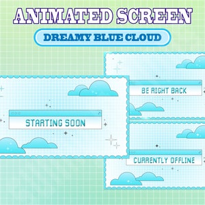 5x Animated Twitch Cute Blue Dreamy Cloud Moon Screens / Animated Overlay Blue Theme / Kawaii / Streamer / Sparkle / Stream Labs Widgets