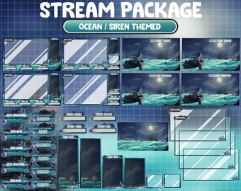 FULL ANIMATED Twitch Stream Package / Siren Ocean Art Theme With Stunning Shipwreck / Ocean Night / Mermaid / Twitch Overlays / Waves Sea