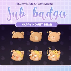 Kawaii Honey Bear Twitch Sub Badges / Cute Teddy Bear Bit Badges / Streamer Emotes / Twitch Graphics / Cheer Subscribers Badges / Donation