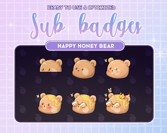 Kawaii Honey Bear Twitch Sub Badges / Cute Teddy Bear Bit Badges / Streamer Emotes / Twitch Graphics / Cheer Subscribers Badges / Donation