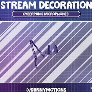 1 Animated Stream Decoration: Cyberpunk Microphones / Vtuber Accessory Mic / Retrowave Game Room Set Up / Micro Add-on Kawaii Twitch Overlay