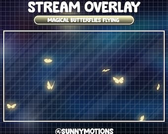 Animated Stream Decoration / Cute Cozy Theme / Magical Butterflies Flying Around / Spring Night Twitch Overlay / Yellow Butterfly Fairy Tale