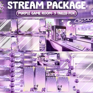 Pacchetto streaming ANIMATO Twitch Overlay / Casa di piante di fiori di giglio estetica lo-fi / Accogliente sala giochi per giocatori Kawaii /Tema di volpe viola a nove code