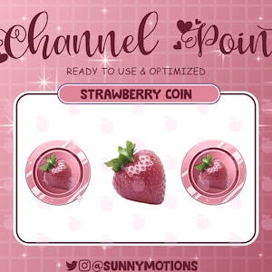 3x Strawberry Fruit Twitch Channel Point Redeem, Red Strawberry Coin Emote for Twitch, Discord and YouTube, Kawaii Red Fruit Stream Emotes