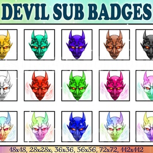 15 Devil Twitch Loyalty Sub Bit Badges / Kawai Rainbow Emoji / Cool Skull Reaper Badges / Subscriber Badges For Streamer / Neon Demon Emotes