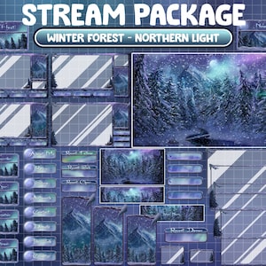 Paquete ANIMADO de transmisión de superposición de Twitch / Noche de invierno navideña nevada / Bosque de invierno / País de las maravillas de la luz del norte / Montaña Fuji / Camino de hielo