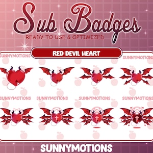 8x Monster Hearts Twitch Sub Bit Badges / Scary Devil Wings / Red Blood Evil Horn Badge For Streamer / Dark Sweet Love Twitch Overlay