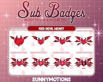 8x Monster Hearts Twitch Sub Bit Badges / Scary Devil Wings / Red Blood Evil Horn Badge For Streamer / Dark Sweet Love Twitch Overlay