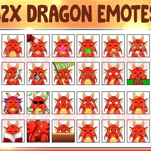 32 Cute Kawaii Red Dragon Twitch Discord Emotes / Kawai Animal Emoji / Subscriber / Loyalty Sub Bit Badges / Channel Points / Orange Bundle