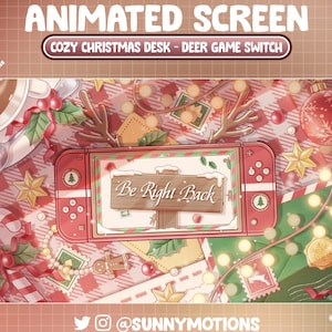 7x Animated Christmas Desk Twitch Screens Overlay, Cozy Winter New Year, Red Green Deer Game Switch, Candy Cane, Xmas Envelop, Cottage Core