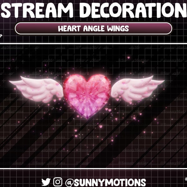 1 Animated Stream Decoration: Aesthetic Pink Heart Angle Wing, Heart Particles Falling, Sweet Romantic Love Party Valentine Twitch Overlay