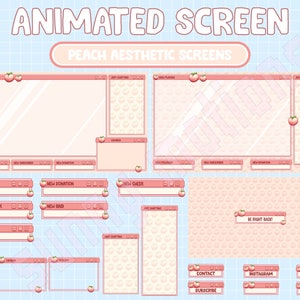 Full Animated Twitch Peach Orange Fruit Aesthetic Pixel Computer Screen Stream Package / Kawaii / Overlay / Customizable Screen Overlay Set
