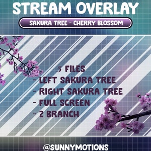 アニメーションストリームデコレーション：春の桜の花の木 / Lofi 美的日本の Twitch オーバーレイ / 夜桜アドオン Vtuber アセット