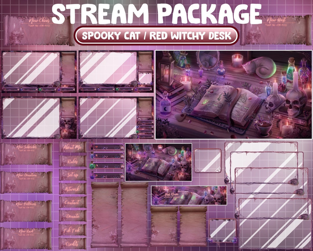 Animated Twitch Stream Package Overlay / Red Witchy Desk / Halloween ...