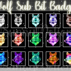 15 insignes de fidélité Wolf Twitch / Emoji animal kawai / Badges d&#39;abonnement cool / Badges d&#39;abonné pour streamers / Emotes de forêt spirituelle