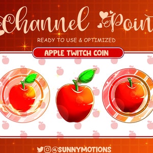 3x Red Apple Channel Point Redeem For Twitch, Red Fruit Stream Emotes, Glossy Shiny Apple Fruit Sub Bit Badges For Discord Twitch Coin Icon